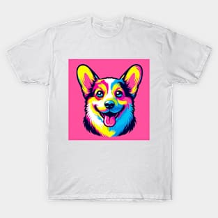 Neon Corgi Dog Portrait Sticker T-shirt T-Shirt